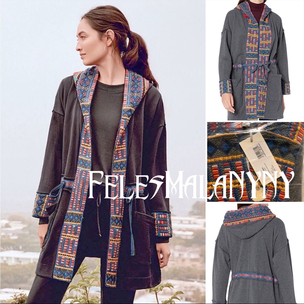 Johnny Was Tia Tribal Hooded Embroidered Anorak Coat Jacket